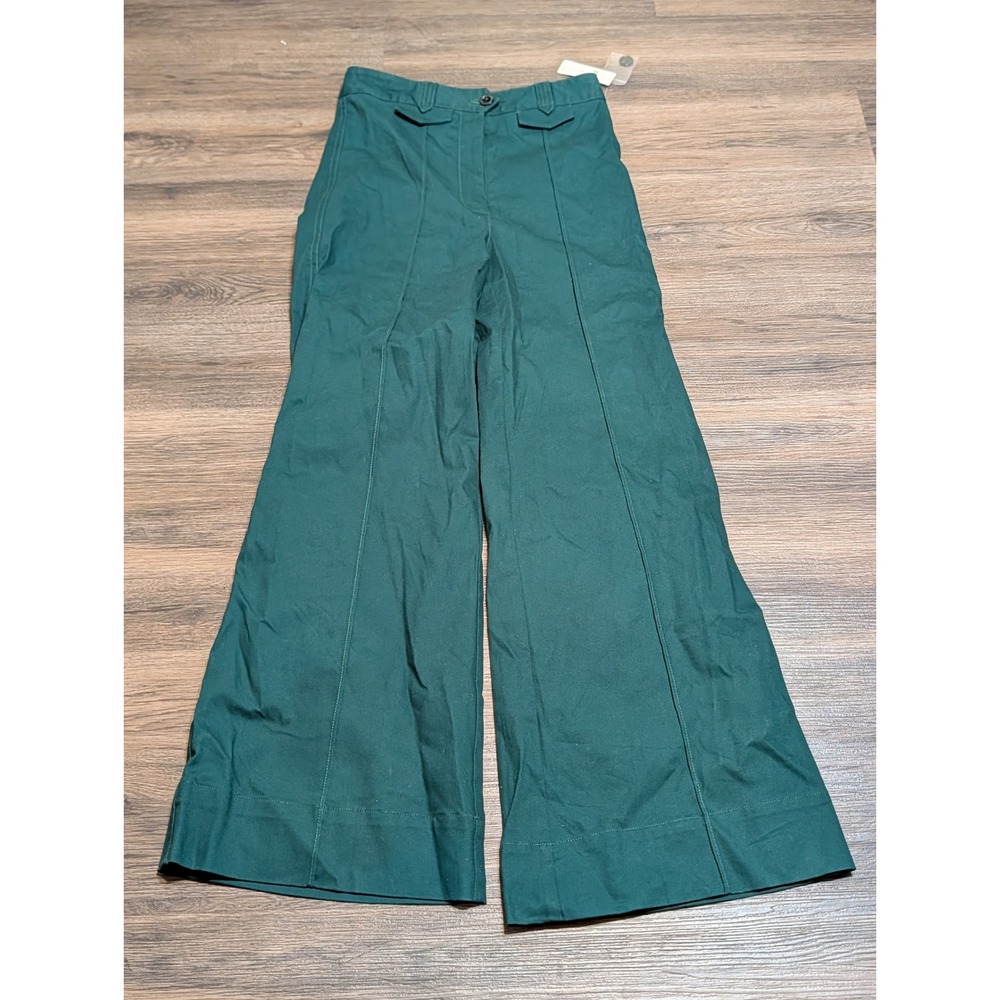 Anthropologie Dark Green High Rise Wide Leg Trousers Pants Size 6 NEW